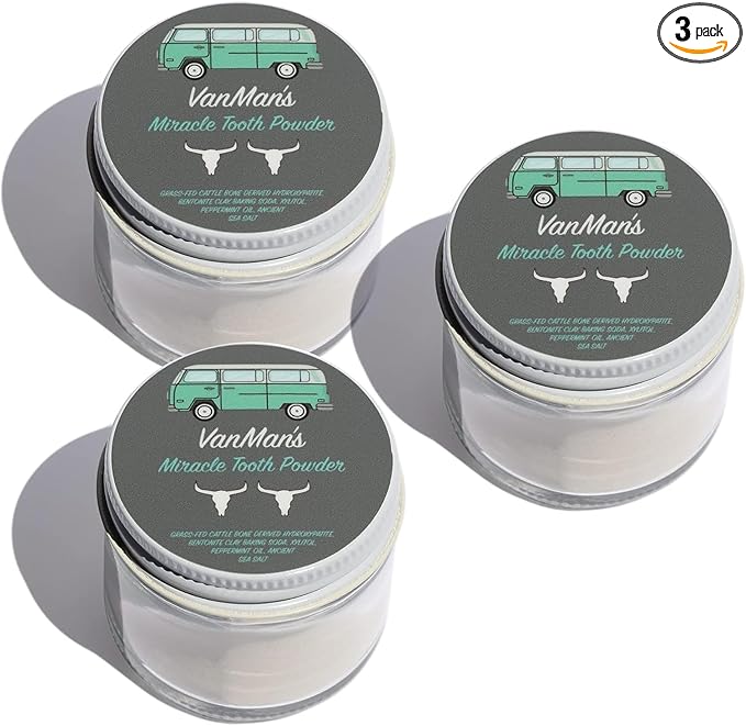 Vanman’s - Mint and Bone Tooth Powder Toothpaste (3 Pack) - Remineralizing Tooth Powder with Cattle Bone Derived Hydroxyapatite, Bentonite Clay, Peppermint Oil and Baking Soda - 2.2 oz-Ruum Studio Home