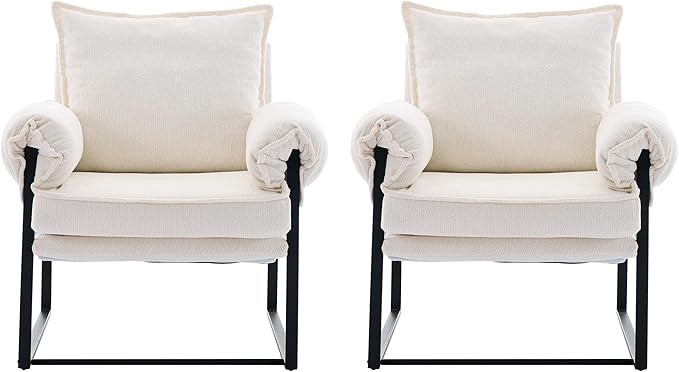 YISHENG Accent Chair with 6-Angle Adjustable Backrest, Chenille Fabric Living Room Chair Upholstered Lounge Chair, Modern Chair Cozy Reclining Chair for Reading Room, Set of 2 White-Ruum Studio Home