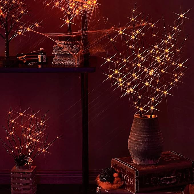 LITBLOOM Halloween Tree Branch Lights 32IN 100 Orange LED with Timer, Lighted Black Twig Branches with Fairy Lights for Halloween Decoration Indoor Outdoor-Ruum Studio Home