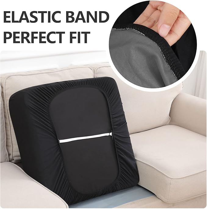 hyha Waterproof Couch Cushion Covers, Stretch Sofa Couch Seat Slipcover for Dog Washable, Non-Slip Waterproof Outdoor Cushion Covers for Patio Furniture Replacement (3 Pieces, Black)-Ruum Studio Home