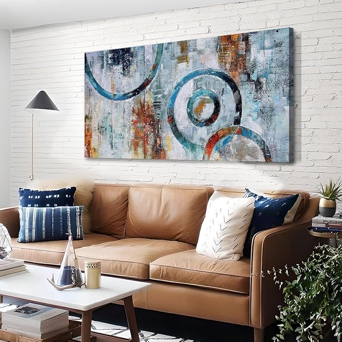 Arjun Abstract Wall Art Geometric Canvas Circle Block Painting Modern Grey Brown Picture, Large Size Simple Artwork Ready to Hang Framed for Bedroom Living Room Bathroom Home Office Wall Décor 40"x20"-Ruum Studio Home