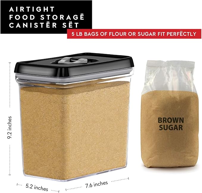 DWËLLZA KITCHEN Large Airtight Food Storage Containers - Clear Plastic Bulk Food Pantry & Kitchen Storage Containers for Flour, Sugar and Baking Supplies 4 Pcs. BPA-Free, Keeps Fresh & Dry (Black)-Ruum Studio Home