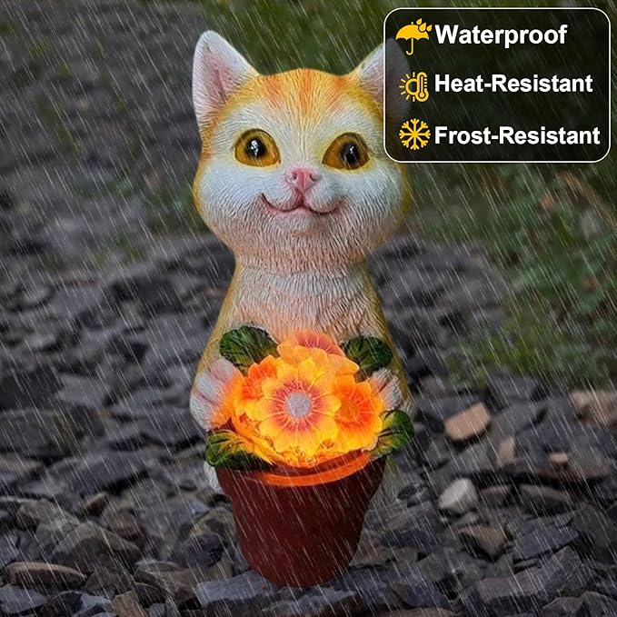 YODY Solar Garden Statues Outdoor Decor- Yard Decorations for Patio, Balcony, Backyard, Lawn Ornaments - Cat Statue with Flower Pot- Unique Cat Lover Gifts for Mom, Grandma, Women-Ruum Studio Home