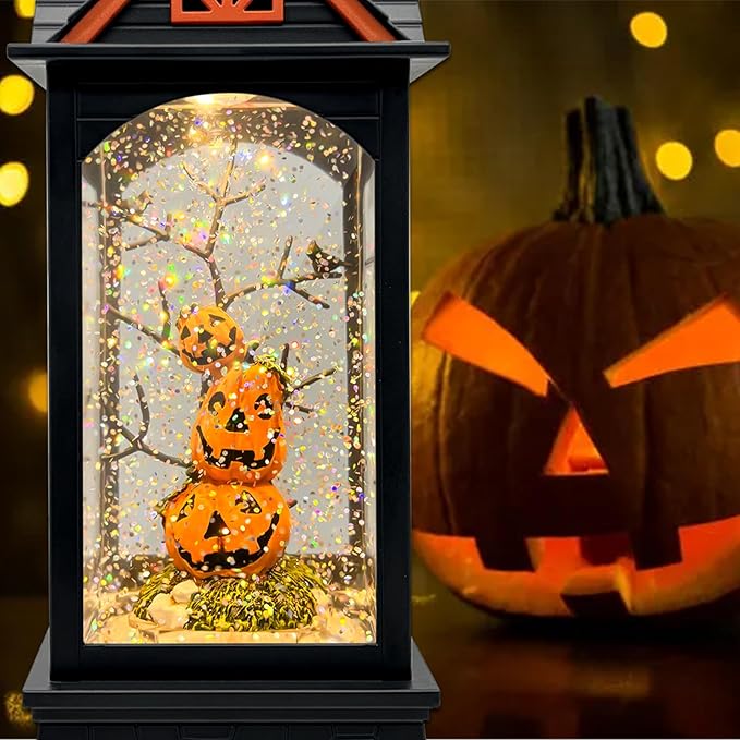 Halloween Snow Globe Lantern with 6 Hour Timer,Halloween Decorations Indoor for Home,Halloween Decor,USB or Battery Powered for Halloween Lanterns,Halloween Pumpkin Lantern-Ruum Studio Home