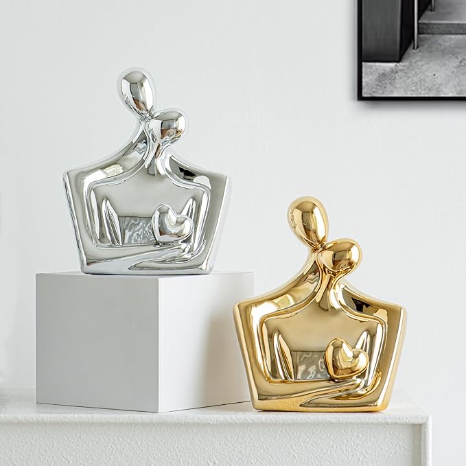 Porcelain Romantic Couple Figurines Statue Gold Aesthetic Decorations Hugging Couple Sculptures - Modern Ceramic Sculpture Home Accents for Living Room Bedroom Coffee Table, Desktop, Bookshelf-Ruum Studio Home