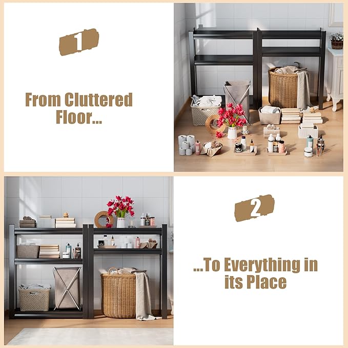 Over The Washer and Dryer Storage Shelf with Baskets, Multi Functional Storage Rack Storage Shelf Organizer Black for Laundry Room,Suit Washing Machine Width Within 32.6", Hold 500 lb, Black-Ruum Studio Home