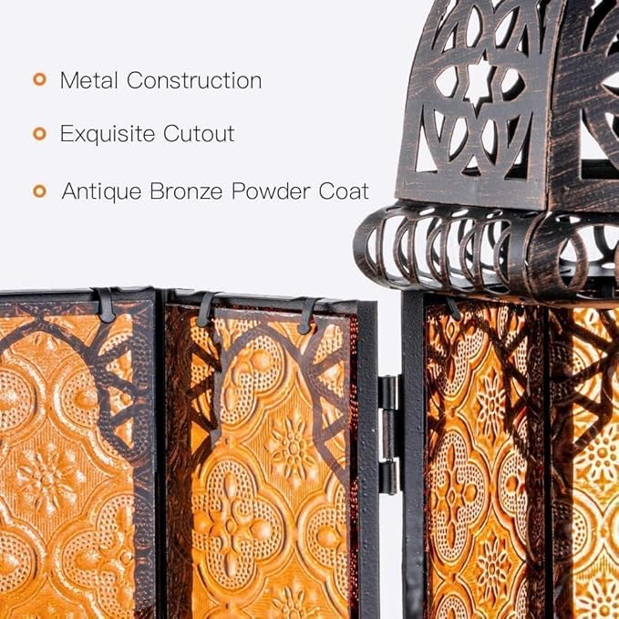 NEEDOMO Set of 2 Moroccan Lanterns Decorative Indoor & Outdoor, Hanging Candle Lantern, 11'' Vintage Candle Holder, Metal Lanterns Decorative, Table, Patio, Porch, Shelf, Gothic Home Decor (Amber)-Ruum Studio Home