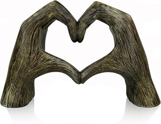 Top Brass Large Rustic Heart Hands Sculpture, 9 3/4” Resin Love Statue – Romantic Decor Accent for Shelf or Mantel – Perfect for Wedding, Valentine's Day or Anniversary (Rustic Wood Grain)-Ruum Studio Home