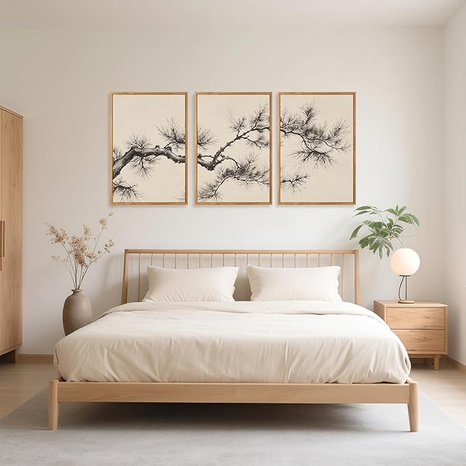 HPNIUB Vintage Sketch Pine Tree Framed Canvas Wall Art Set, Brown Antique Tree Branch Wall Decor, Nature Botanical Art Print, Modern Landscape Pictures for Living Room, Bedroom, Office- 16 x24 x3-Ruum Studio Home