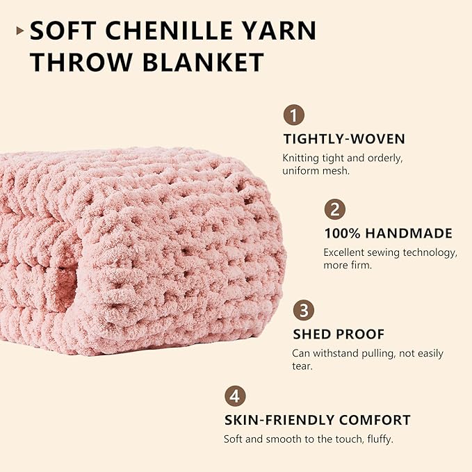 L'AGRATY Chunky Knit Blanket Throw - Soft Chenille Yarn Throw Blanket 40x50： Handmade Thick Cable Knit Crochet Blanke - Large Knit Blanket Chunky Rope Knot Throw Blanket for Couch Sofa Bed Home Decor-Ruum Studio Home