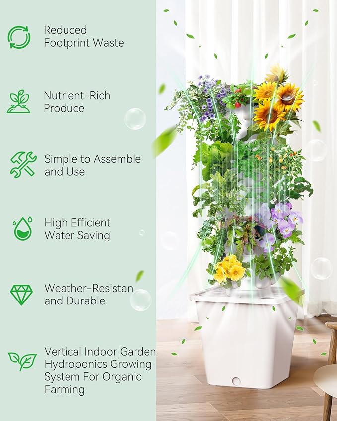 Vertical Hydroponics Growing System Kit, Indoor Outdoor Gardening System Kits, Herb & Fruits Growing Tower, 6 Layer 30 Pods-Ruum Studio Home