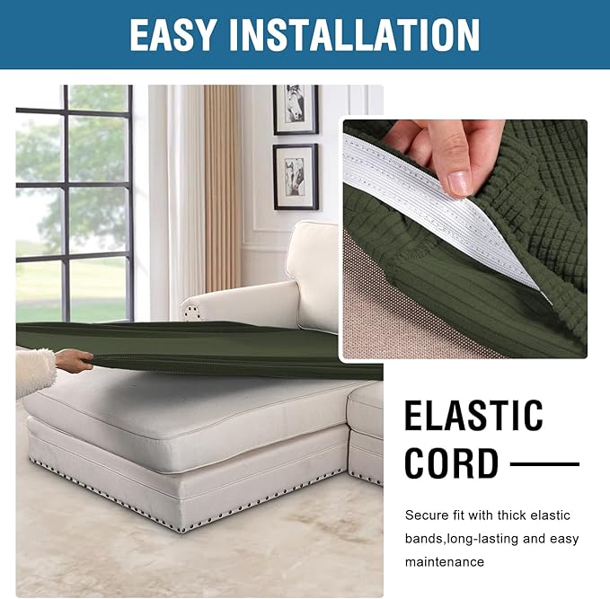 H.VERSAILTEX Super Stretch Individual Chaise Cover Sectional Couch Covers for L Shaped Sofa Both Left/Right Featuring Thick Jacquard Textured Twill Fabric (1 Piece Chaise Cover Large, Olive)-Ruum Studio Home