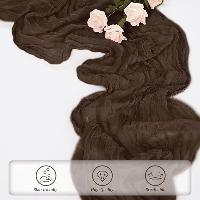 10FT 6 Pack Brown Cheesecloth Table Runner 20 x 120 Inch Long Boho Fabric Rustic Cheese Cloth Table Runner for Wedding Bridal Shower Baby Shower Gauze Sheer Birthday Party Table Decorations-Ruum Studio Home