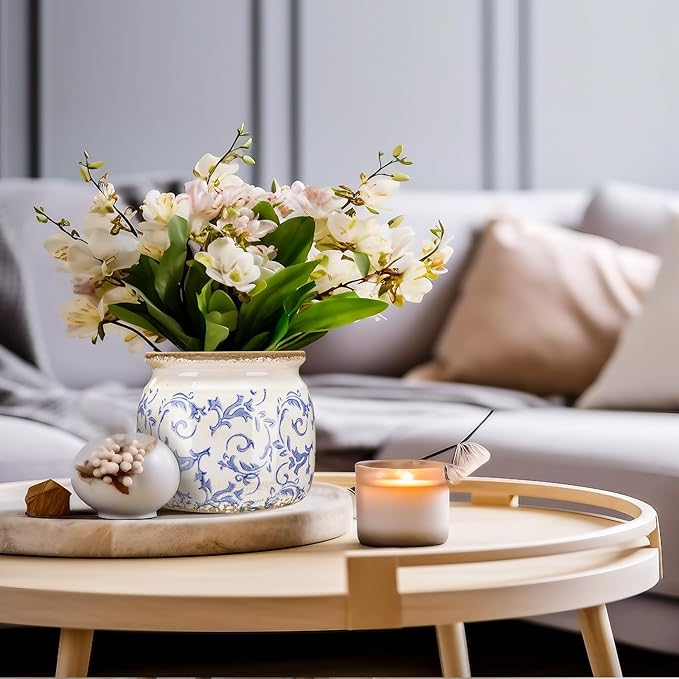 1 Pcs Vintage Planter Large Ceramic Plants Pot Blue Chinoiserie Crack Cottage Scroll Vase Flower Vase Pot Indoor Plants Home Kitchen Decor Farmhouse Antique Decorative Gift-Ruum Studio Home