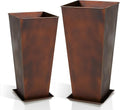 WORTH Garden Large Metal Planter Set of 2 (25" & 28" H.), Matte Bronze Retro Finish Tall Square Tapered Steel Plant Pots, Decor Flower Pot Indoor & Outdoor, Drainage Hole & Dual-Purpose Plant Saucer-Ruum Studio Home
