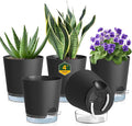 4 inch Self Watering Pots for Indoor Plants, 5 Pack Small Flower Plant Pots with Drainage Holes and Clear Reservoirs, Visible Water Level, Plastic Planters with Wicking Rope, Black-Ruum Studio Home
