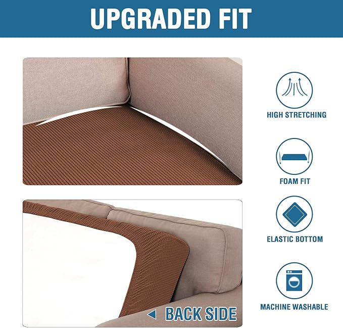 H.VERSAILTEX Super Stretch Individual Seat Cushion Covers Sofa Covers Couch Cushion Covers Slipcover Sets Thick Jacquard Textured Twill Fabric (1 Piece Chair Cushion Cover, Caramel)-Ruum Studio Home