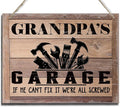 BQL Rustic Wood Sign, Father's Day Gift, Grandpa's Gift, Decor Hanging Wood Sign, 8X10inch, Printed Wood Wall Art Sign, Grandpa's Garage, If He Can't Fix It We're All Screwed-Ruum Studio Home