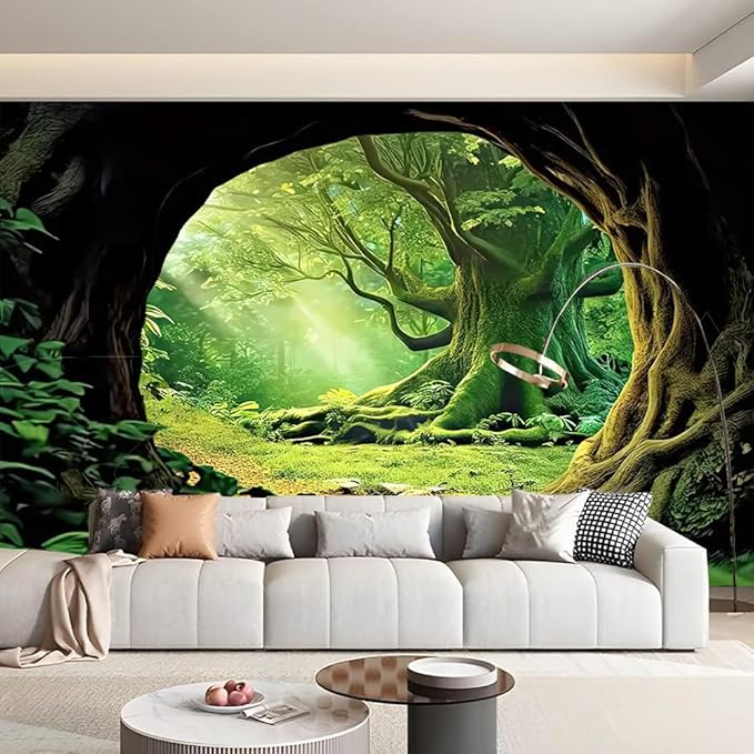 FENDROM Tree Cave Tapestry,Misty Forest Fairy Tale Wall Hanging Natural Jungle Sunshine Through Scenery Aesthetic tapestries for Living Room Bedroom Office Spring Decoration-Ruum Studio Home