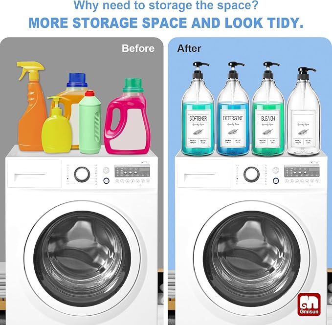 GMISUN Laundry Detergent Soap Dispenser, Liquid Laundry Detergent Dispenser, Container for Farmhouse Room Decor, Organizer for Liquid DetergentSoftenerBleach Storage Bottle(64 Oz Set of 4)-Ruum Studio Home