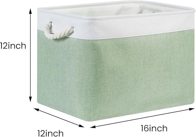 Bidtakay Baskets Fabric Closet Organizer Set of 2 Green Collapsible Storage Bins with Handles 16x12x12 in Large Decorative Tall Baskets for Shelves Nursery Baby Toys Storage Living Room Decor-Ruum Studio Home
