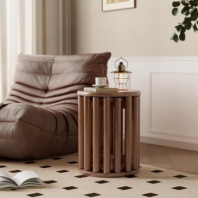 Stackable Stools Set of 4, Wooden Stools 18 Inch Stool Nesting Side Tables Nesting Coffee Table Sturdy and Durable, No Installation Required,Top Stackable Round Stool for Saving space(Walnut Barstool)-Ruum Studio Home