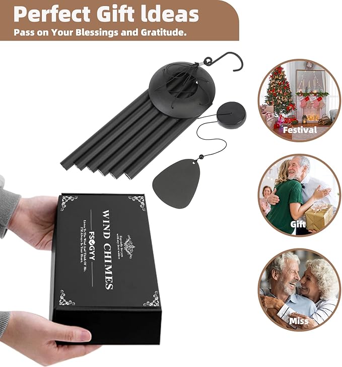 Wind-Chimes-Outdoor-Large-Decor, Deep Tone Soothing Melodic Tones Windchimes, Wind Chimes for Outside, Memorial Wind Chime Best Gift for Mom Women Grandma Neighbors（32" Black）-Ruum Studio Home