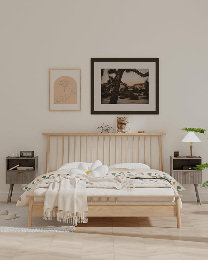 Nightstand,Modern Bedside Table with Storage Drawer and Open Wood Shelf, Accent Night Stand with Solid Wood Legs for Living Room, Bedroom and Small Spaces,Easy Assembly (Grey Oak)-Ruum Studio Home