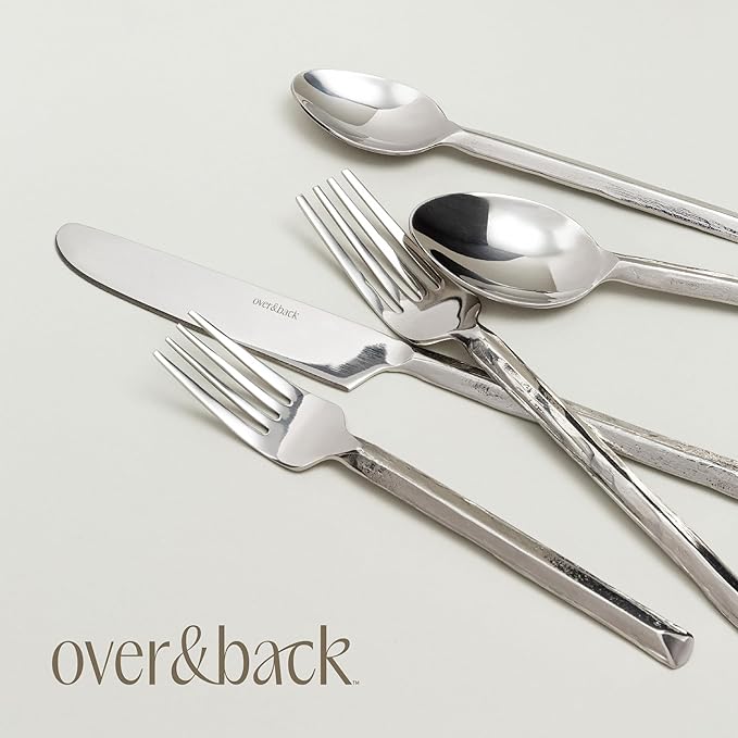over&back 20pc Hand-Forged Flatware Cutlery Set - Comes with 4 Dinner Forks, 4 Salad Forks, 4 Dinner Knives, 4 Dinner Spoons, and 4 Teaspoons - Dishwasher-Safe - 18/8 Stainless Steel-Ruum Studio Home