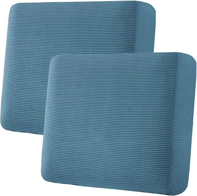H.VERSAILTEX Super Stretch Individual Seat Cushion Covers - Sofa & Couch Cushion Slipcover Sets - Thick Jacquard Textured Twill Fabric (2 Piece Large, Dusty Blue)-Ruum Studio Home