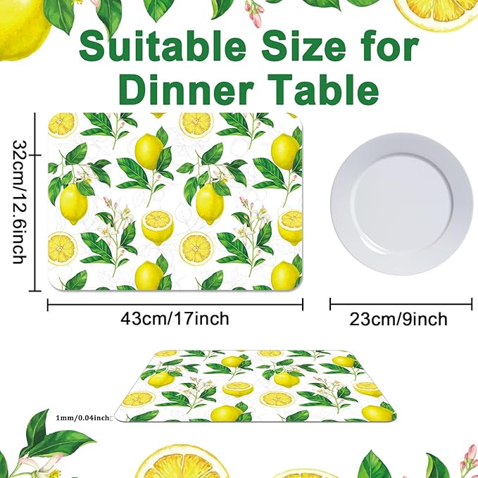 Lemon Placemats Set of 6 Summer Plastic Table Mats Yellow Lemonade Theme Place Mats Washable Vinyl Rustic Holiday Table Decoration for Indoor Outdoor Party Kitchen Dining-Ruum Studio Home
