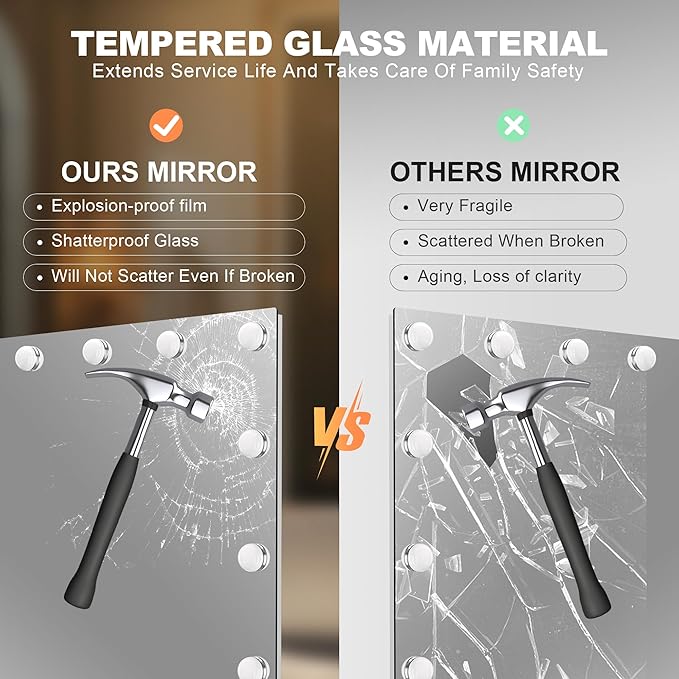 Hasipu LED Bathroom Mirror with Lights, 84" x 40" Hollywood Wall-Mounted Bathroom Mirror with 34 Dimmable Bulbs, 3 Colors Modes, Touch Control, Anti-Fog, Memory Function, Shatter-Proof, ETL Listed-Ruum Studio Home