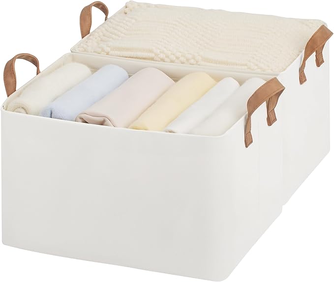 StorageWorks Storage Bins, Fabric Storage Bins for Shelves, Large Storage Baskets with Metal Frame, Closet Baskets and Bins with Handles, Beige, 2-Pack-Ruum Studio Home