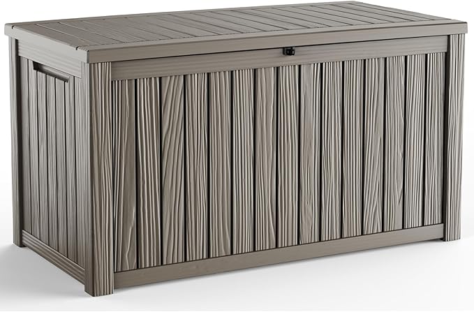 150 Gallon Outdoor Deck Box,Storage Lockable Waterproof Patio Furniture,Garden Tools,Cushions,Pool Accessories Outside Storage Resin Box(Grey)-Ruum Studio Home