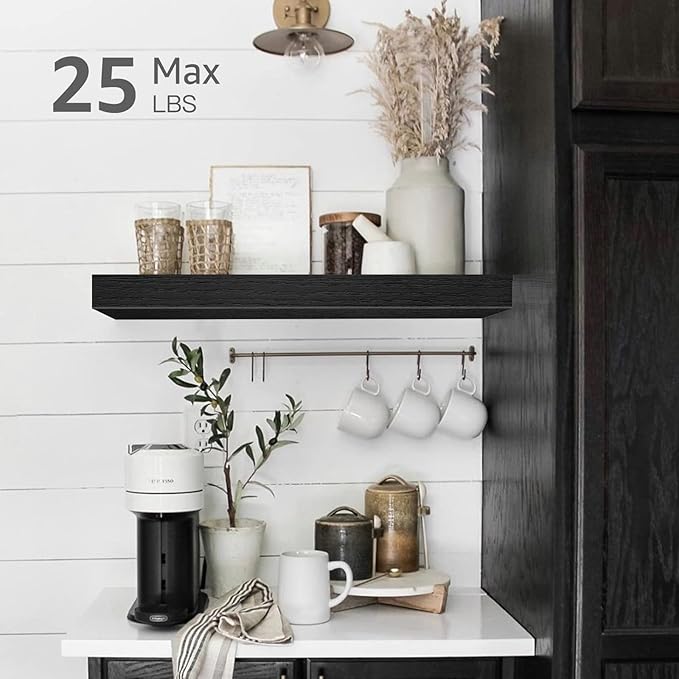 QEEIG Floating Shelves for Wall Bathroom Shelf Bedroom Kitchen Living Room Farmhouse Small Book Shelf 16 inch Set of 4, Black (015-B4)-Ruum Studio Home