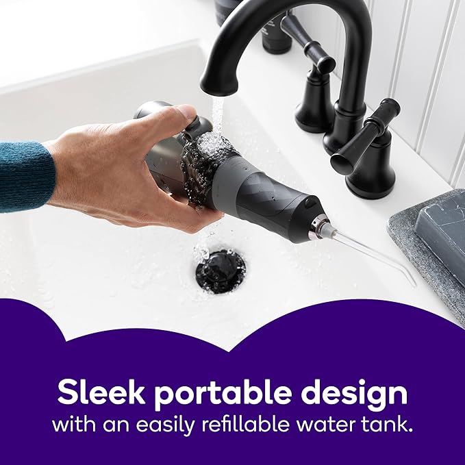 Burst Electric Water Flosser for Teeth Cleaning (3 Modes/Black) | Cordless | Plaque Removal Between Braces & Dental Work | Portable Floss | Refillable 110mL Tank-Ruum Studio Home
