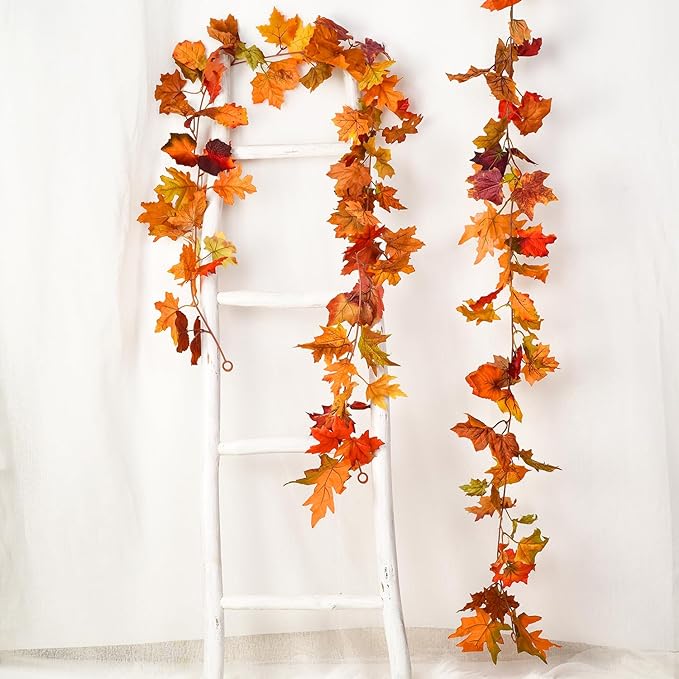 Lvydec 6 Pack Fall Maple Garland - 5.9ft/Strand Artificial Fall Foliage Garland Realistic Maple Leaves Autumn Decor for Home Wedding Halloween Thanksgiving Party-Ruum Studio Home