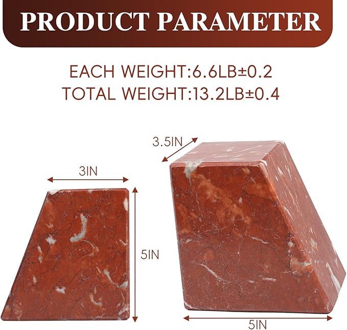 Marble Book Ends Decorative, Unique Bookends for Shelves，Bookends to Hold Heavy Books Durable Book Holder Stopper for Home Office Desk Bookshelf Decoration, Set of 2, Rosso Francia-Ruum Studio Home