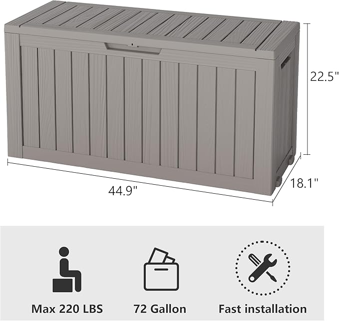 72 Gallon Deck Box Lockable Resin Outdoor Storage Box waterproof Outdoor Container for Patio Furniture Cushions, Pillow-Ruum Studio Home