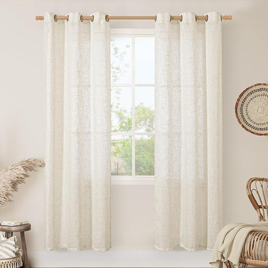 LAMIT Natural Ivory Linen Curtains for Doorway, 80 inch Length Light Filtering Semi Sheer Drapes Bronze Grommet Neutral Panels for Bedroom/Living Room, 34 x 80 Inch, 2 Panels-Ruum Studio Home