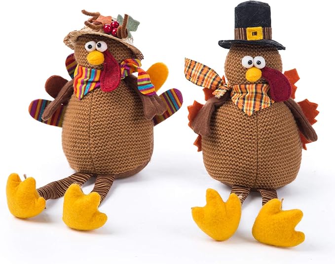 Ogrmar 2 Pack Stuffed Turkey Couple Doll Thanksgiving Tabletop Decoration Exquisite Handmade Turkey Doll Kit for Autumn Fall Thanksgiving Home Decor-Ruum Studio Home