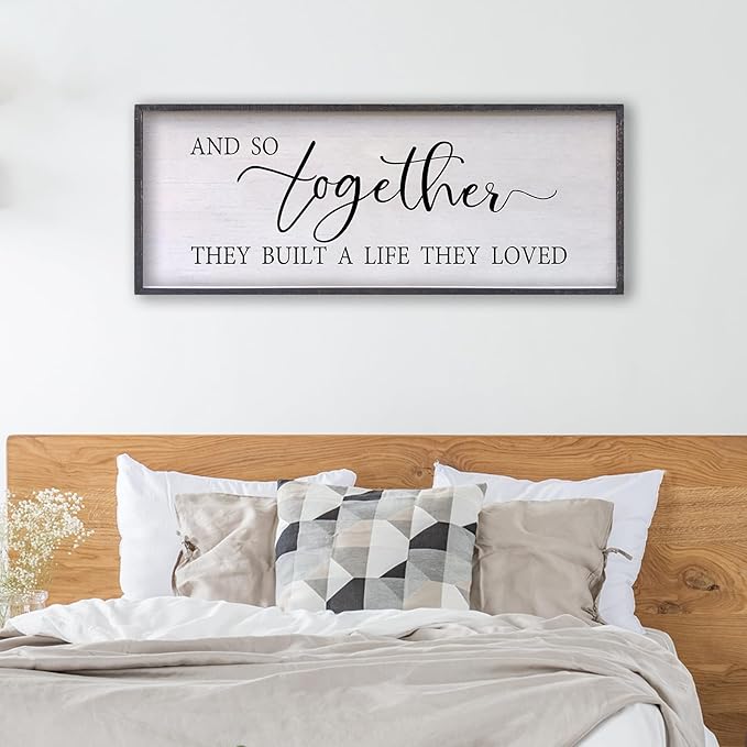 And So Together They Built A Life They Loved Sign Above Bed Wall Decor 24×10 Inch Master Bedroom Over Bed Wood Framed Wall Art (Black)-Ruum Studio Home