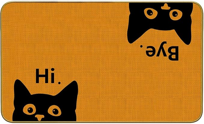 Mingnei Hi Bye Cat Welcome Doormat - Funny Black Cat Lover Floor Mat for Home, Kitchen, Entrance - Indoor/Outdoor Entryway Rug 30x17 (Orange)-Ruum Studio Home