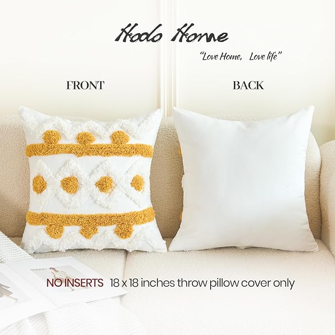 HOdo Home 18x18 Throw Pillow Covers, 2PCS Tufted Boho Jacquard Pillow Covers,Farmhouse Decorative Pillow Cover,Pillow Cases for Couch Sofa Bed Stylish Decor, Simple Textured Cushion Sham-Ruum Studio Home
