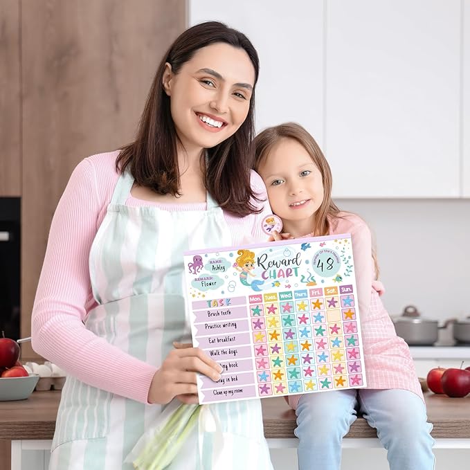 Reward Chart for Kids,Magnetic Behavior Chore Chart for Kids at Home,26 Mermaid Chore Charts,1960 Diamond Stickers,56 Reward Stickers,Incentive Chart to Develop Responsibility and Good Habits,Mermaid-Ruum Studio Home