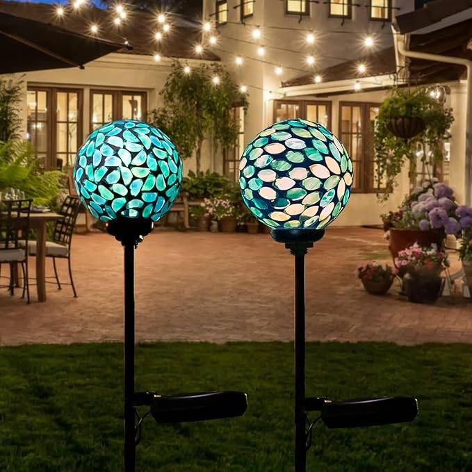 VCUTEKA Solar Lights Outdoor Decorative, Mosaic Solar Garden Light Waterpoof LED Pathway Stake Light for Landscape Lawn Patio Yard Decoration, 2 Pack-Ruum Studio Home