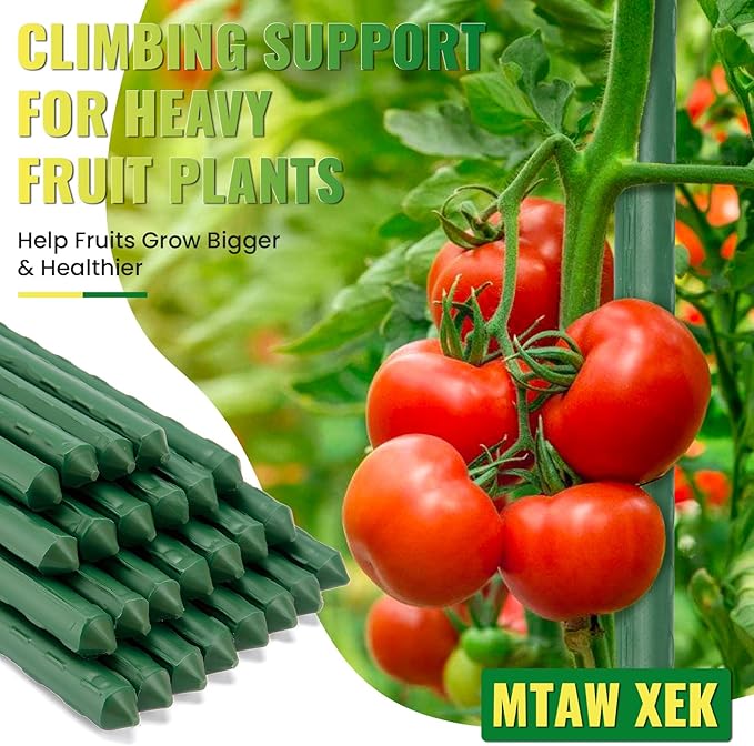 Premium Garden Stakes 58 Inch 5ft 25 Pack, Heavy Duty Tomato Plant Stakes for Outdoor Plants, Rust Resistant Metal Garden Poles and Sticks for Vegetables, Flowers, and Climbing Plants (green, 58 Inch)-Ruum Studio Home