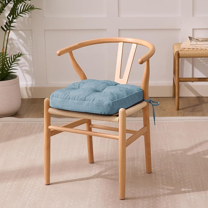 Chair Cushions for Dining Chairs, Dining Chair Cushions, Tufted Indoor Chair Pads with Ties & Non Slip Backing, Seat Cushions for Kitchen Chairs 16.5” x 16.5” x 3.5”, Set of 6, Light Blue-Ruum Studio Home