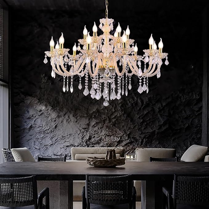 18-Light Double-Layer Crystal Chandelier for Living Room Gold Ceiling Pendant Light Fixtures with K9 Crystal Modern Luxury Lighting for Dining Room, Bedroom, Kitchen-Ruum Studio Home