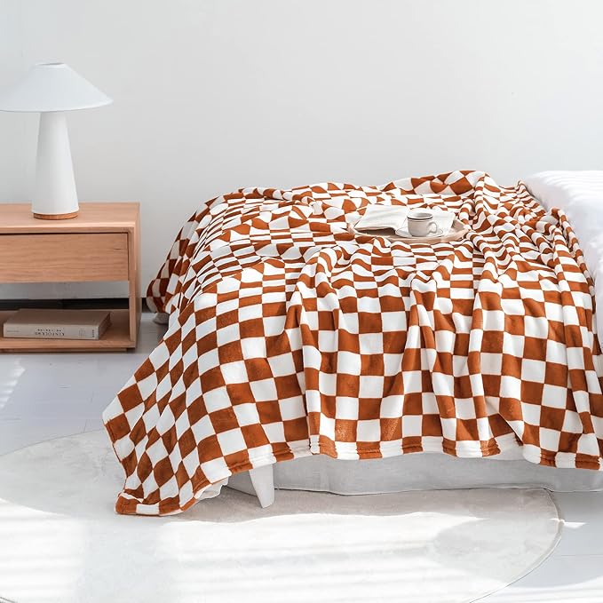 LOMAO Throw Blankets Flannel Blanket with Checkerboard Grid Pattern Soft Throw Blanket for Couch, Bed, Sofa Luxurious Warm and Cozy for All Seasons (Maple Brown, 50"x60")-Ruum Studio Home